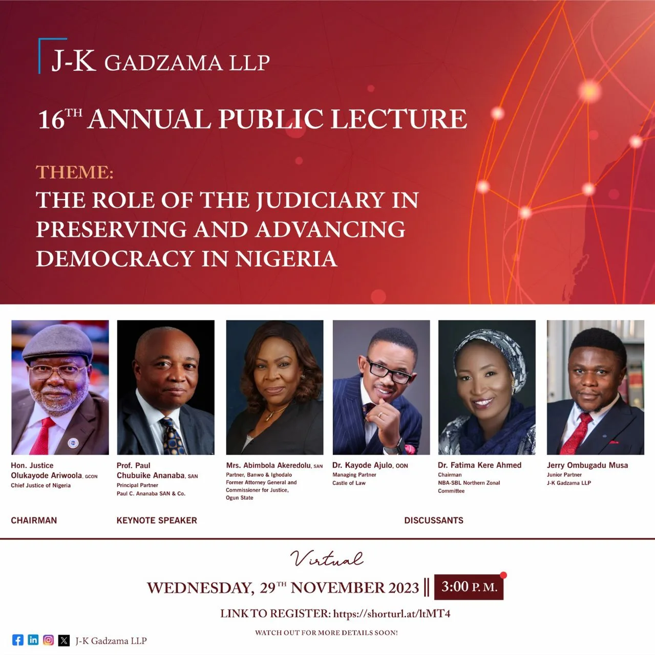 CJN to Chair J-K Gadzama LLP 16th Annual Lecture Today